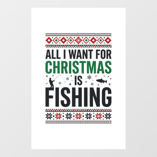 Autocollant Pour Fenêtre Conception de pull moche de pêche à Noël (Feuille)
