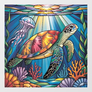 Autocollant Pour Fenêtre Conception vibrante de tortue marine en verre colo