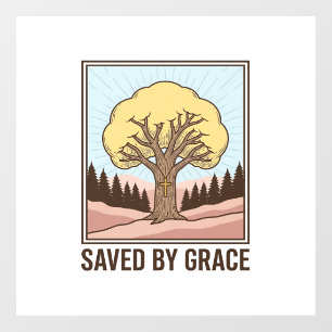 Autocollant Pour Fenêtre Conçu par Saved by Grace Christian Tree Vintage Sh