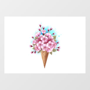 Autocollant Pour Fenêtre Cône de gaufre glacé Sakura rose