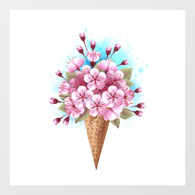 Autocollant Pour Fenêtre Cône rose Sakura crème glacée gaufre (Feuille)