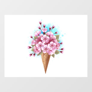 Autocollant Pour Fenêtre Cône rose Sakura crème glacée gaufre