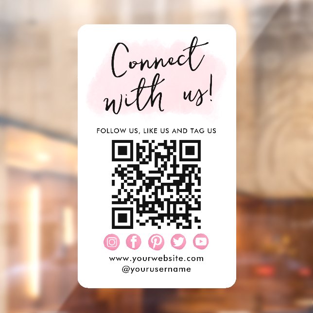 Autocollant Pour Fenêtre Connectez-vous aux médias sociaux rose QR Code mod (Feuille 2)