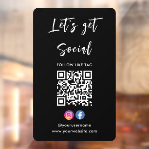 Autocollant Pour Fenêtre Connectez-vous avec nous Instagram Facebook Qr Cod