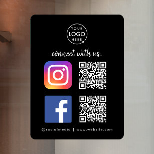 Autocollant Pour Fenêtre Connectez-vous avec nous Instagram Facebook QR Cod