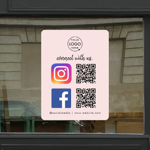 Autocollant Pour Fenêtre Connectez-vous avec nous Instagram Facebook QR Cod