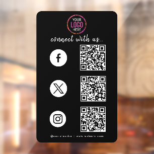Autocollant Pour Fenêtre Connectez-vous avec nous Instagram Facebook QR Cod