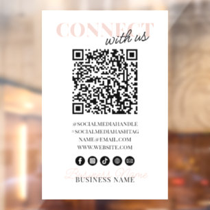 Autocollant Pour Fenêtre Connectez-vous avec nous QR Code Modern Pink Scrip