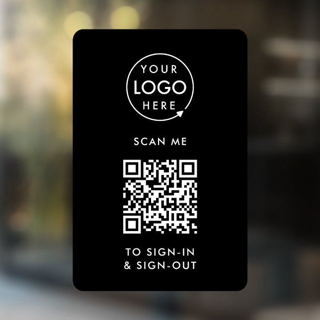 Autocollant Pour Fenêtre Connexion par Code QR | Accueil des employés visit (Interactive QR code sign-in  sign-out window cling with your company logo.)