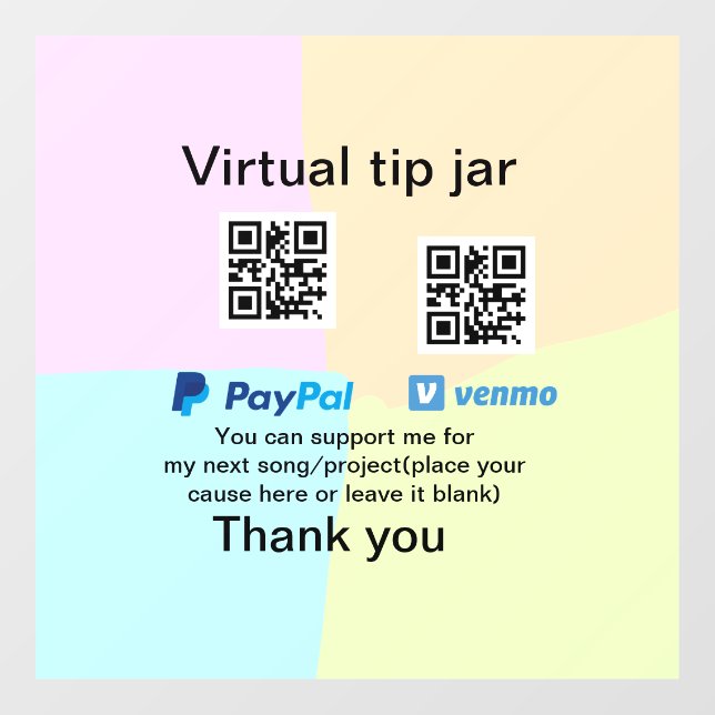 Autocollant Pour Fenêtre Conseil virtuel jar q r code argent don PayPal ven (Feuille)