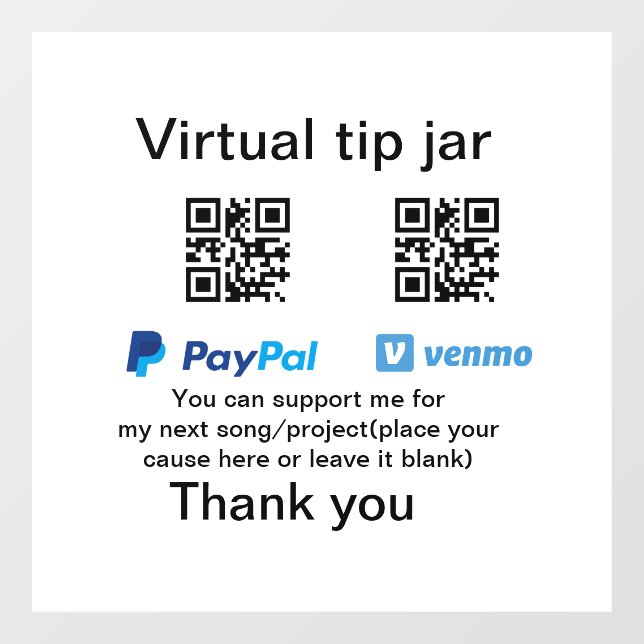 Autocollant Pour Fenêtre Conseil virtuel jar q r code argent don PayPal ven (Feuille)