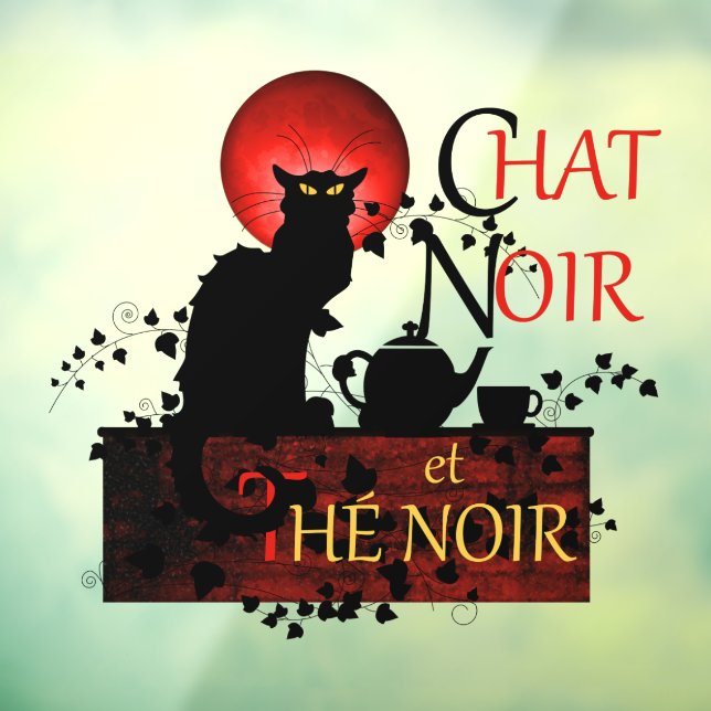 Autocollant Pour Fenêtre Conversation Noir et Thé Noir, Thé Noir Chat (Feuille 3)
