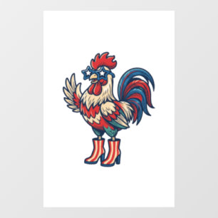 Autocollant Pour Fenêtre Coq Patriotique en Talons Gravure Vintage Chemise