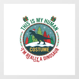 Autocollant Pour Fenêtre Costume Humain Dinosaure Noël Chapeau de Père Noël