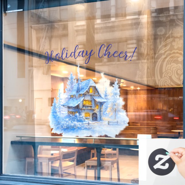 Autocollant Pour Fenêtre Cosy Winter Cottage de vacances Décor Cher Busines (Fenêtre de café)