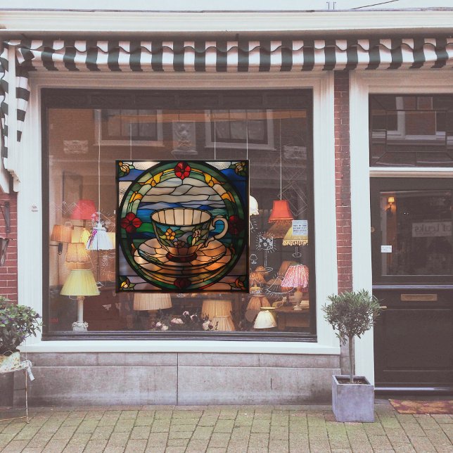 Autocollant Pour Fenêtre Coupe et soucoupe de thé en verre de Faux (Créateur téléchargé)