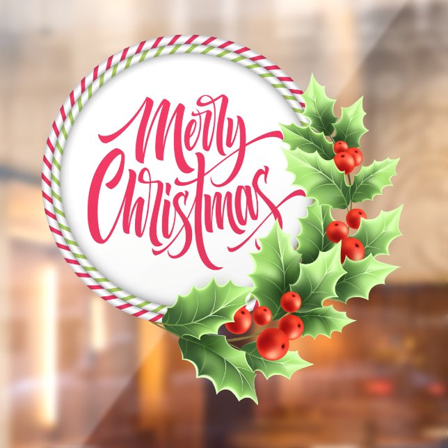 Autocollant Pour Fenêtre Couronne rayée de Noël Baies de houx (Feuille 2)
