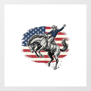 Autocollant Pour Fenêtre Cowboy Rodeo Vintage Cavalier Patriotique Cheval V