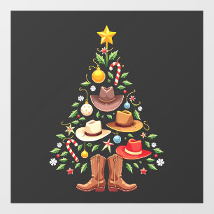 Autocollant Pour Fenêtre Cowboy Western Christmas Tree Père Noël