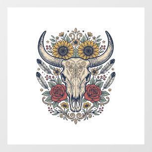 Autocollant Pour Fenêtre Crâne de taureau floral vintage occidental