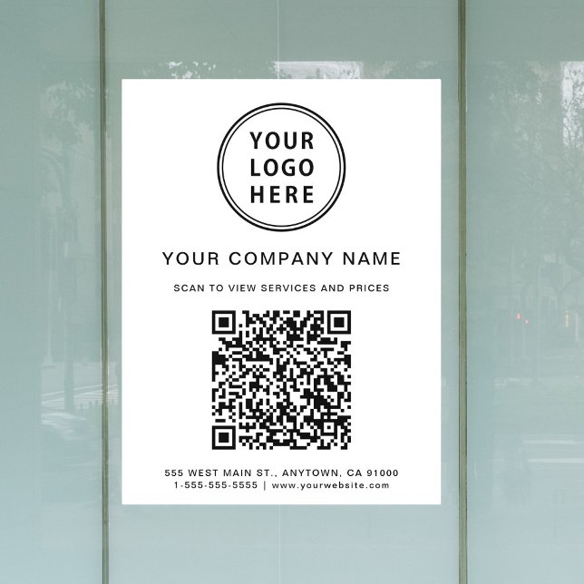 Autocollant Pour Fenêtre Création de logo simple pour entreprise Votre code (Simple Company Logo Create Your QR Code White Window Cling)