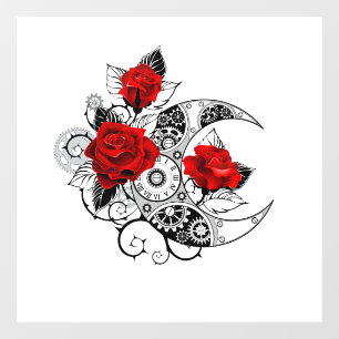 Autocollant Pour Fenêtre Croissant mécanique avec roses rouges