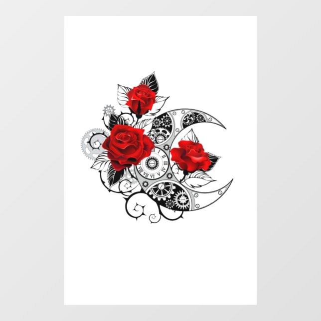 Autocollant Pour Fenêtre Croissant mécanique avec roses rouges (Feuille)