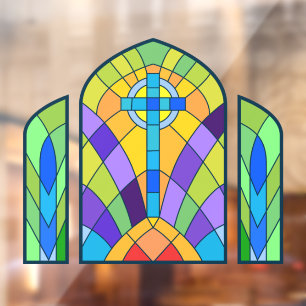 Autocollant Pour Fenêtre Croix Religieuse Faux Verre Teinté Décoratif