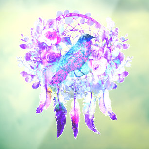 Autocollant Pour Fenêtre Crow Dreamcatcher Blue Purple Floral