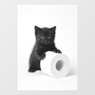 Autocollant Pour Fenêtre Curieux petit chat noir gardant un rouleau de papi