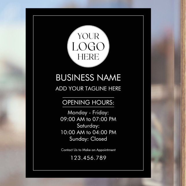 Autocollant Pour Fenêtre Custom Business Logo Opening Hour Modern Simple (Créateur téléchargé)