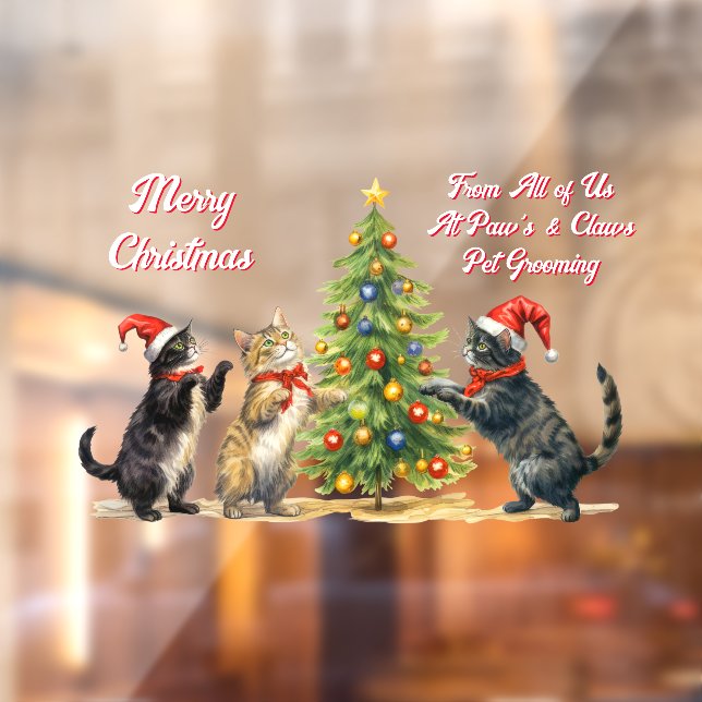 Autocollant Pour Fenêtre Customisez les chats de Noël autour de l'arbre de  (Feuille 2)