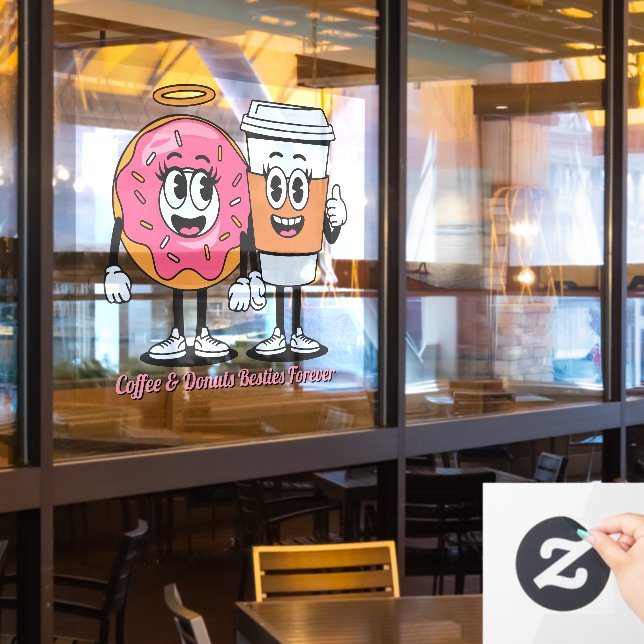 Autocollant Pour Fenêtre Customize Coffee And Donuts Besties Forever Promo (Fenêtre du restaurant)
