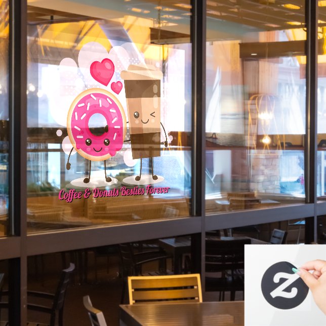 Autocollant Pour Fenêtre Customize Coffee And Donuts Besties Forever Promo (Fenêtre du restaurant)