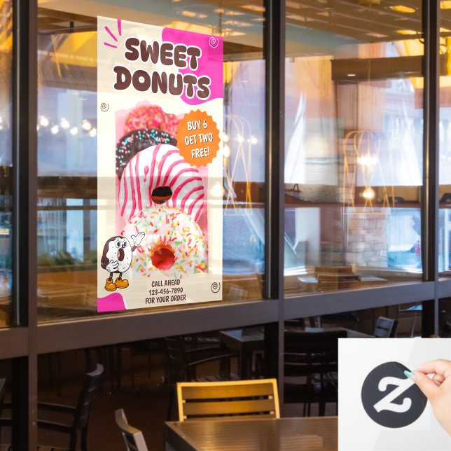 Autocollant Pour Fenêtre Customize Donuts Beige Pink Promotion (Fenêtre du restaurant)