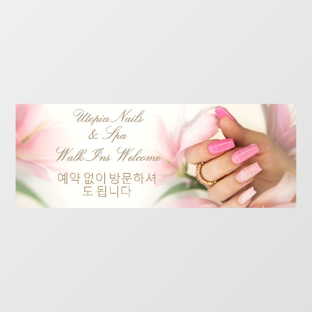Autocollant Pour Fenêtre Customize English Korean Nail Salon Welcome (Feuille)