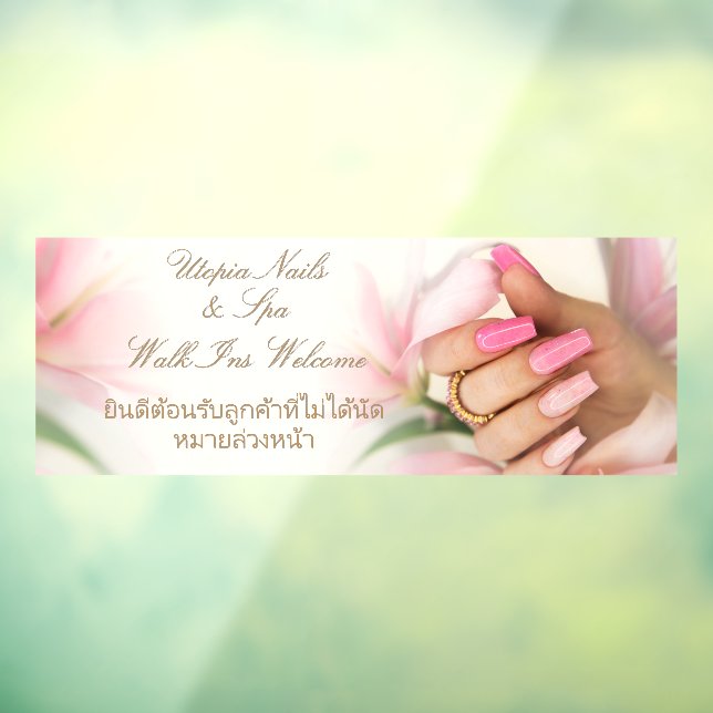 Autocollant Pour Fenêtre Customize English Thai Nail Salon Welcome (Feuille 3)