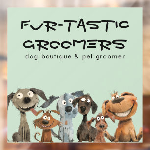 Autocollant Pour Fenêtre Cute Funny Aquarelle Chien Groomers Boutique Bleu