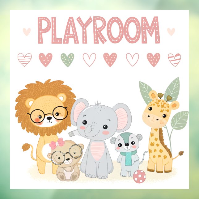 Autocollant Pour Fenêtre Cute Jungle Animals Kids Personalized Playroom  (Feuille 3)