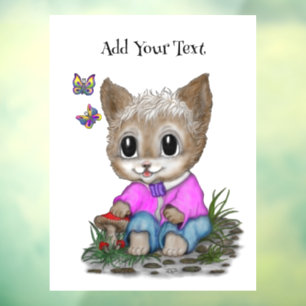 Autocollant Pour Fenêtre Cute Kitty Chat et Papillon
