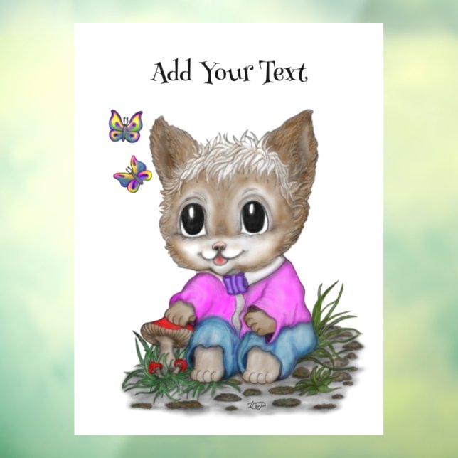 Autocollant Pour Fenêtre Cute Kitty Chat et Papillon (Feuille 3)