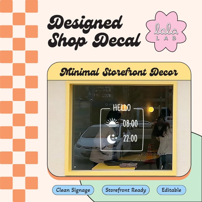 Autocollant Pour Fenêtre Cute Minimal Café Boutique Heures Clôture de fenêt (Créateur téléchargé)