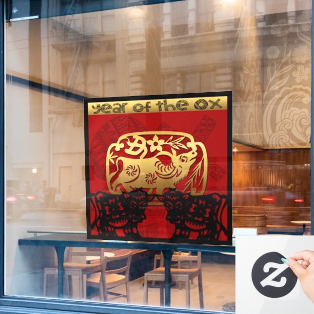 Autocollant Pour Fenêtre Cute Ox chinois Nouvel An Zodiac Anniversaire SqWC (Fenêtre de café)