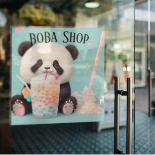 Autocollant Pour Fenêtre Cute Panda boire du thé à bulle, du boba tea