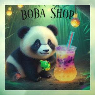 Autocollant Pour Fenêtre Cute Panda boire du thé à bulle, du boba tea