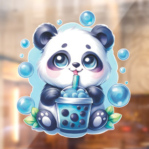 Autocollant Pour Fenêtre Cute Panda et Blue Boba Bubble Tea