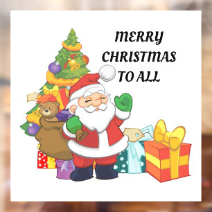 Autocollant Pour Fenêtre Cute Père Noël Avec Clôture De Fenêtre Cadeaux