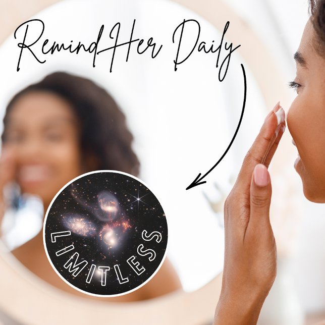 Autocollant Pour Fenêtre Cycle Inspiratoire sans limite (Webb Telescope Space Image with the positive affirmation "Limitless" on a vinyl cling.)