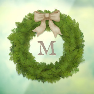 Autocollant Pour Fenêtre Cypress Wreath Avec Bow Russe Monogramme Personnal