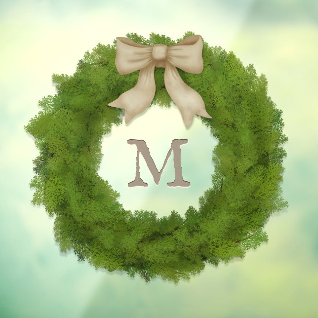 Autocollant Pour Fenêtre Cypress Wreath Avec Bow Russe Monogramme Personnal (Feuille 3)